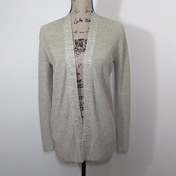 NWT Ann Taylor Shimmer Open Cardigan Sweater Tan Golden Festive XS - Picture 1 of 11